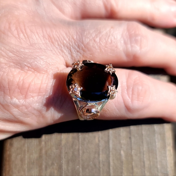 Sz 8 STUNNING large Smokey Lemon Quarts STAR rose gold findings - Picture 12 of 13